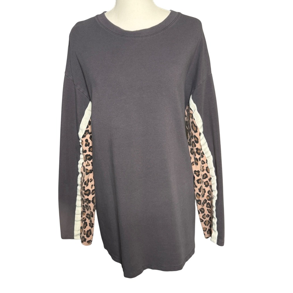 MONROW Leopard Print Long Sleeve Contrast Top Size Small Grunge Lounge